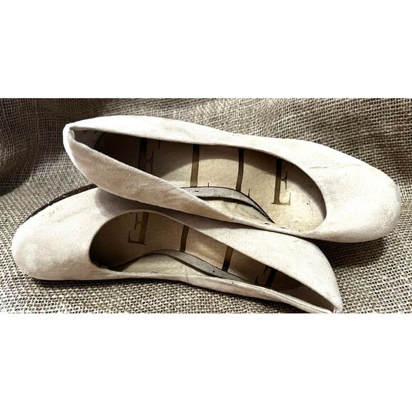 Beige Suede Platform Heels With Gold Glitter Block Heel & Sole Womens Size 6 Sty - Picture 3 of 9